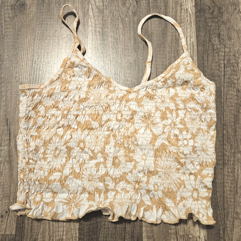 American Eagle cream and Yellow ruffle crop top size medium